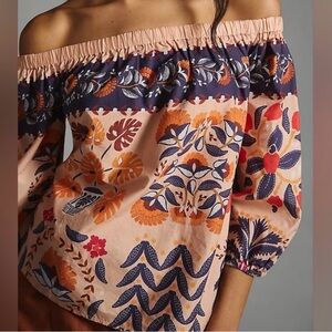 Farm Rio × Anthropologie Off Shoulder Tropical Printed Poplin Top Women’s XS